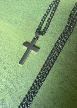 Крест  22*38 мм на цепочке 4,5 мм 60 см гладкой из нержавеющей стали3 фото