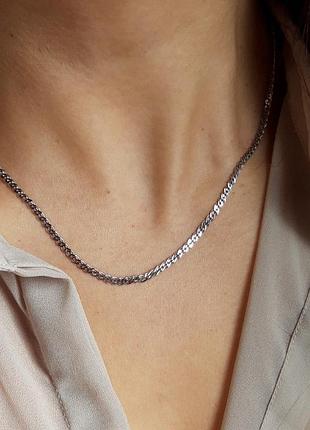 Цепь серебряная нона средняя покрыта родием