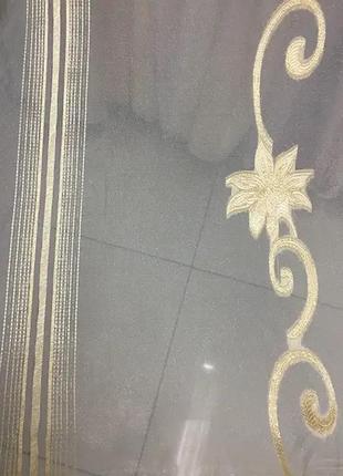 Тюль шифон с золотистым рисунком3 фото
