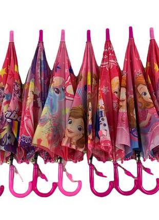 Детский зонт-трость розовый с принцессами и оборками от paolo rossi 031-95 фото