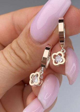 🇺🇦 сережки срібло 925° із золотими пластинами 375° клевер конюшина 1240.50