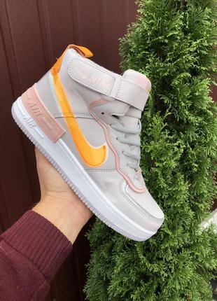 Зимові жіночі високі шкіряні кросівки  nike air force 1 shadow 🆕 зимові найк з хутром