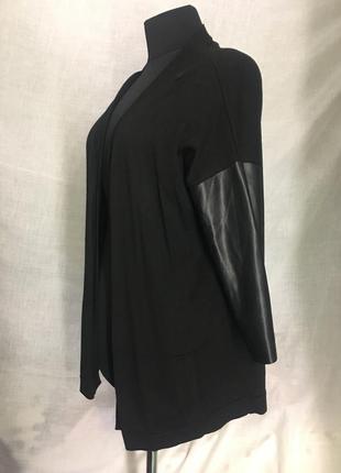 Zara кардиган кофта з карманами чорна зі вставками рукавами еко шкіра3 фото