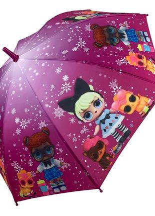 Детский зонт-трость полуавтомат фиолетовый со снежинками "lol" от flagman n147-1