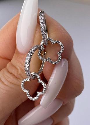 🇺🇦 серьги серебро 925° вставка цирконий, клевер клевер, 1208.10р