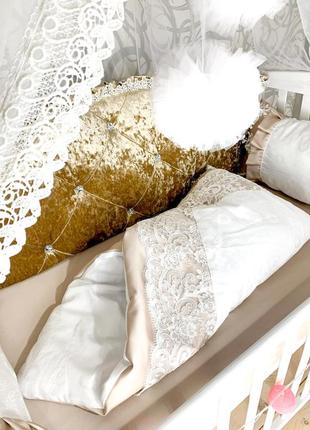 Комплект постели в детскую кроватку с бортиками подушками, королевский5 фото