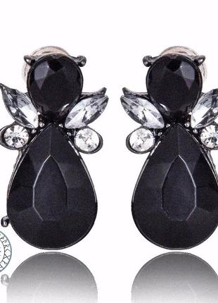 Изысканные серьги сережки черные black камни кристаллы стильные вечерние