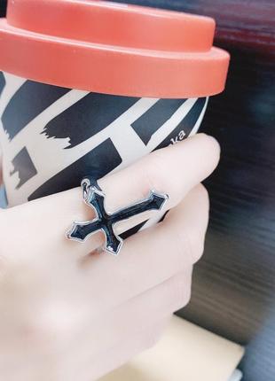Винтажное кольцо с крестом крест и цепочка унисекс в стиле панк хип-хоп