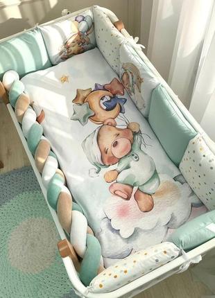 Комплект постільної дитячої білизни для ліжечка ведмедики гаммі м'ятний топ7 фото