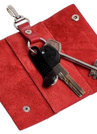 Чохол для ключів на кнопках з натуральної шкіри, жіноча ключниця grande pelle червоного кольору, глянцева топ3 фото