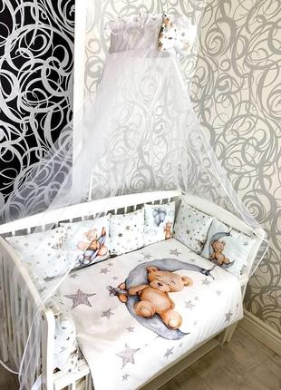 Комплект сменного постельного белья в кроватку бортики,подушка,простынь,одеялко10 фото