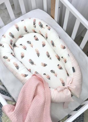 Кокон гніздо для немовлят baby design перо пудра топ1 фото