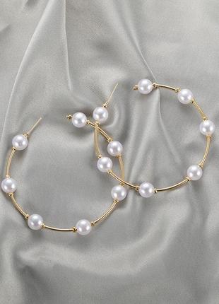 Шикарные серьги жемчужные кольца круги  жемчуг вечерние елегантные жемчужина сережки2 фото
