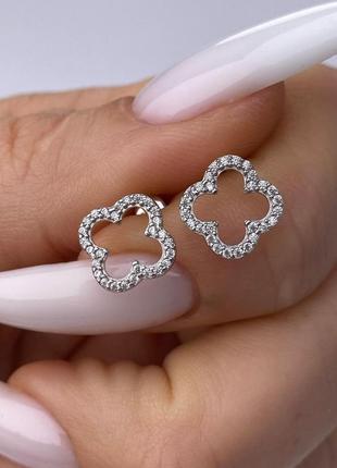 🇺🇦 сережки срібло 925° вставка цирконій , конюшина клевер пусети на вкрутках 0082.20р