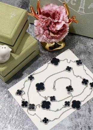 Ожерелье на шею  van cleef 120 см в серебре оникс топ