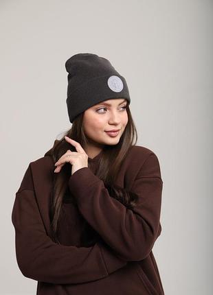 Шапка жіноча rocamoon street з силіконовим патчем rcmn темно-сіра