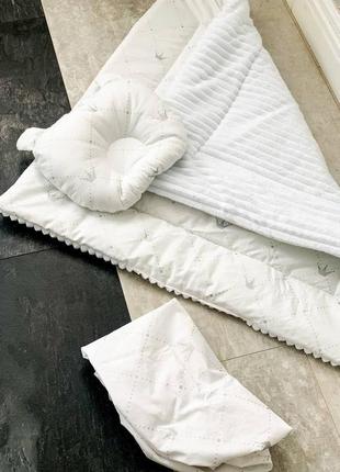 Комплект постельного детского белья в коляску простынка, подушка, одеяло плюш