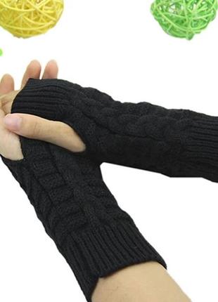 Мітенки вязані без пальців чорні