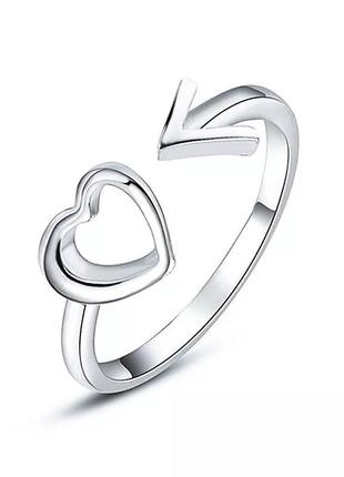 Шикарное женское кольцо в форме сердца и стрелы регулируемое с сердечками