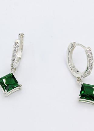 Срібні сережки сіріус з зеленим каменем