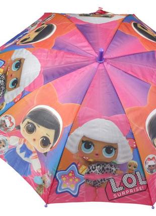 Яркий детский зонт трость полуавтомат на 8 спиц со свистком с рисунком кукол lol топ9 фото