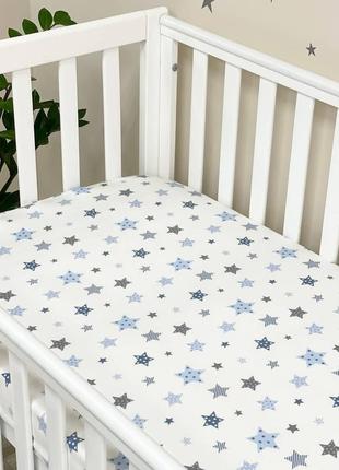 Простынь на резинке для детской кроватки фланель, stars голубой топ