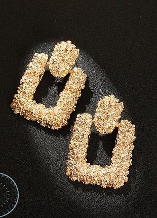 Серьги сережки трапеция стильные металлические квадратные длинные висячие