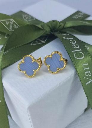 Сережки van cleef ван кліф конюшина халцедон у золоті англійський замочок топ2 фото