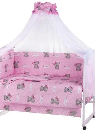 Комплект сменного постельного белья 9 в 1 с балдахином и защитой бязь хлопок 100% в детскую кроватку8 фото