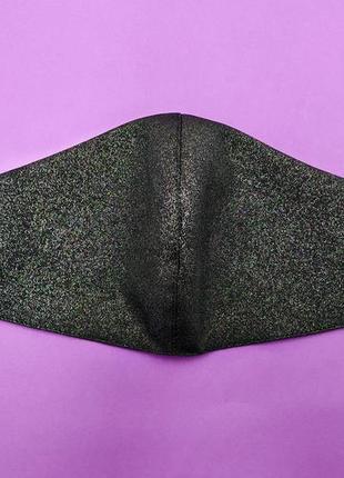 Захисна маска для обличчя чорна з глітером, жіноча блискуча маска багаторазова тканинна топ4 фото