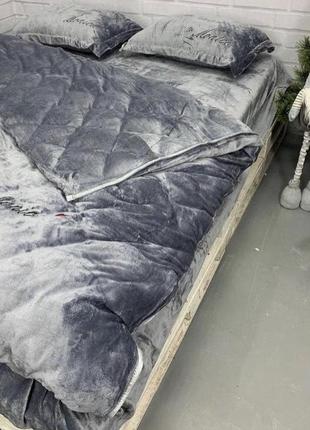 Комплект велюрового постельного белья « моника» . комплект велюр евро  , турция. цвет: серый