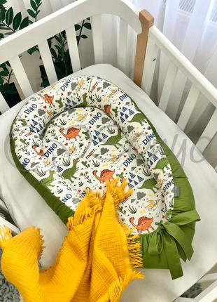 Кокон гніздо для новонароджених для сну baby design діно олива топ1 фото