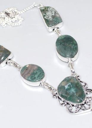 Моховый агат ожерелье с натуральным моховым агатом в серебре