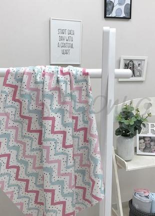 Пеленка фланель, размер 78х100 см, зигзаг розово-мятный топ