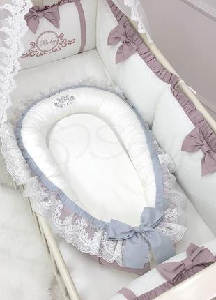Кокон гніздо для немовлят для сну,сатин, royal пудра топ1 фото