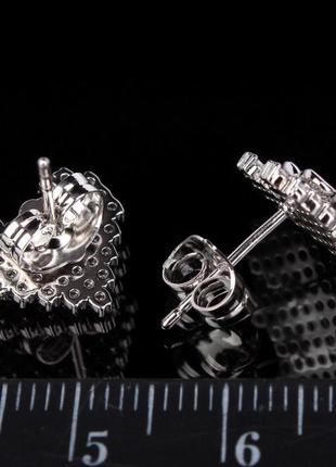 Сережки гвоздики серця срібні з камінням,жіночі сережки бантики під срібло,сережки у вигляді серця біжутерія