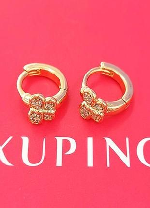 Сережки золоті метелики з камінням біжутерія xuping, жіночі сережки конго метелика під золото топ