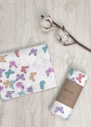 Пеленка фланель бабочки розово-мятные топ