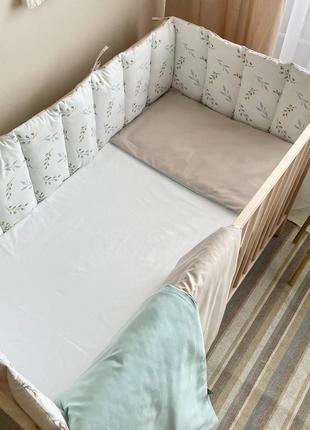 Комплект постільної дитячої білизни для ліжечка baby dream гілочки котики м'ята топ5 фото