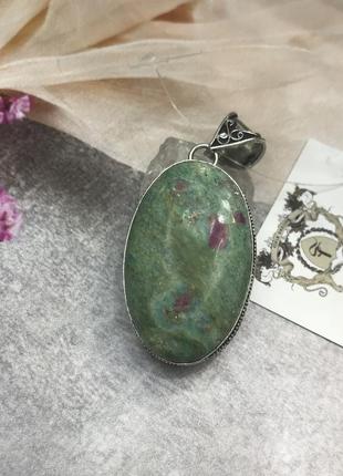 Кулон овал з натуральним каменем рубін в фуксите в сріблі кулон з рубіном фукситом індія!