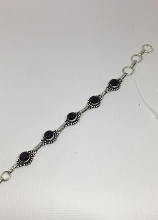 Черный оникс браслет с черным ониксом в серебре индия5 фото