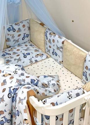 Комплект дитячої постільної білизни для ліжечка happy night ретро-машинки блакитні топ