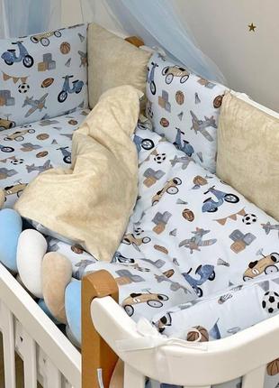 Комплект дитячої постільної білизни для ліжечка happy night ретро-машинки блакитні топ9 фото
