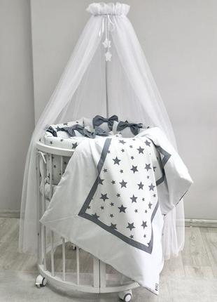 Комплект постельного детского белья для кроватки №4 звезды серый топ