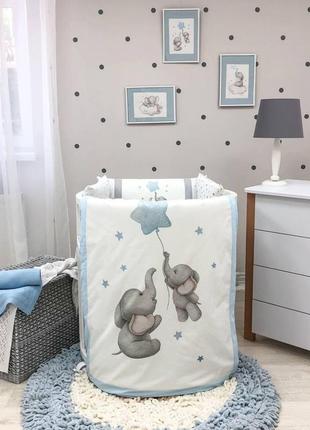 Комплект постільної дитячої білизни для ліжечка  малюки слоники блакитний топ2 фото