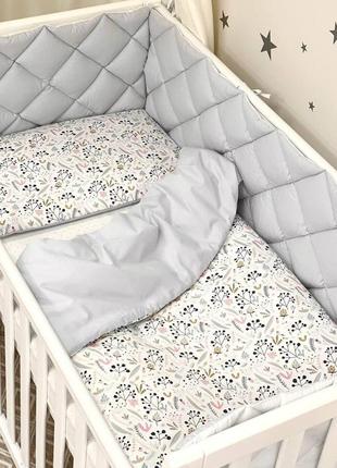 Комплект постельного детского белья для кроватки baby mix скандинавские бутоны топ6 фото