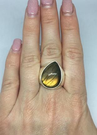 Лабрадор кольцо с натуральным лабрадором в серебре кольцо капля с лабрадором кольцо лабрадор 18,5-19 размер3 фото