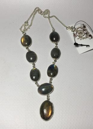 Ожерелье колье с натуральным красивое ожерелье с камнем лабрадор в серебре. индия!5 фото