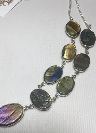 Ожерелье колье с натуральным красивое ожерелье с камнем лабрадор в серебре. индия!7 фото