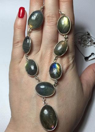 Ожерелье колье с натуральным красивое ожерелье с камнем лабрадор в серебре. индия!3 фото